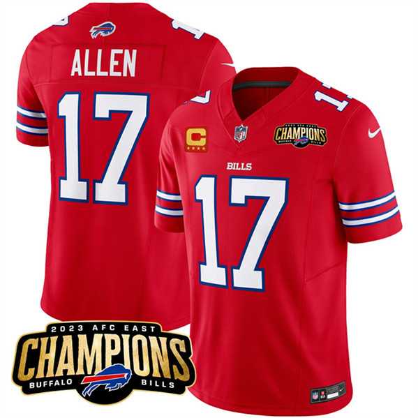 Men & Women & Youth Buffalo Bills #17 Josh Allen Red 2023 F.U.S.E. AFC East Champions With 4-star C Ptach Stitched Jersey